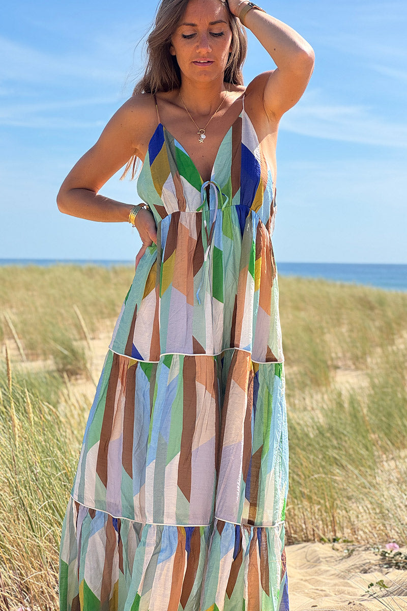 Blue Color Block Maxi Dress