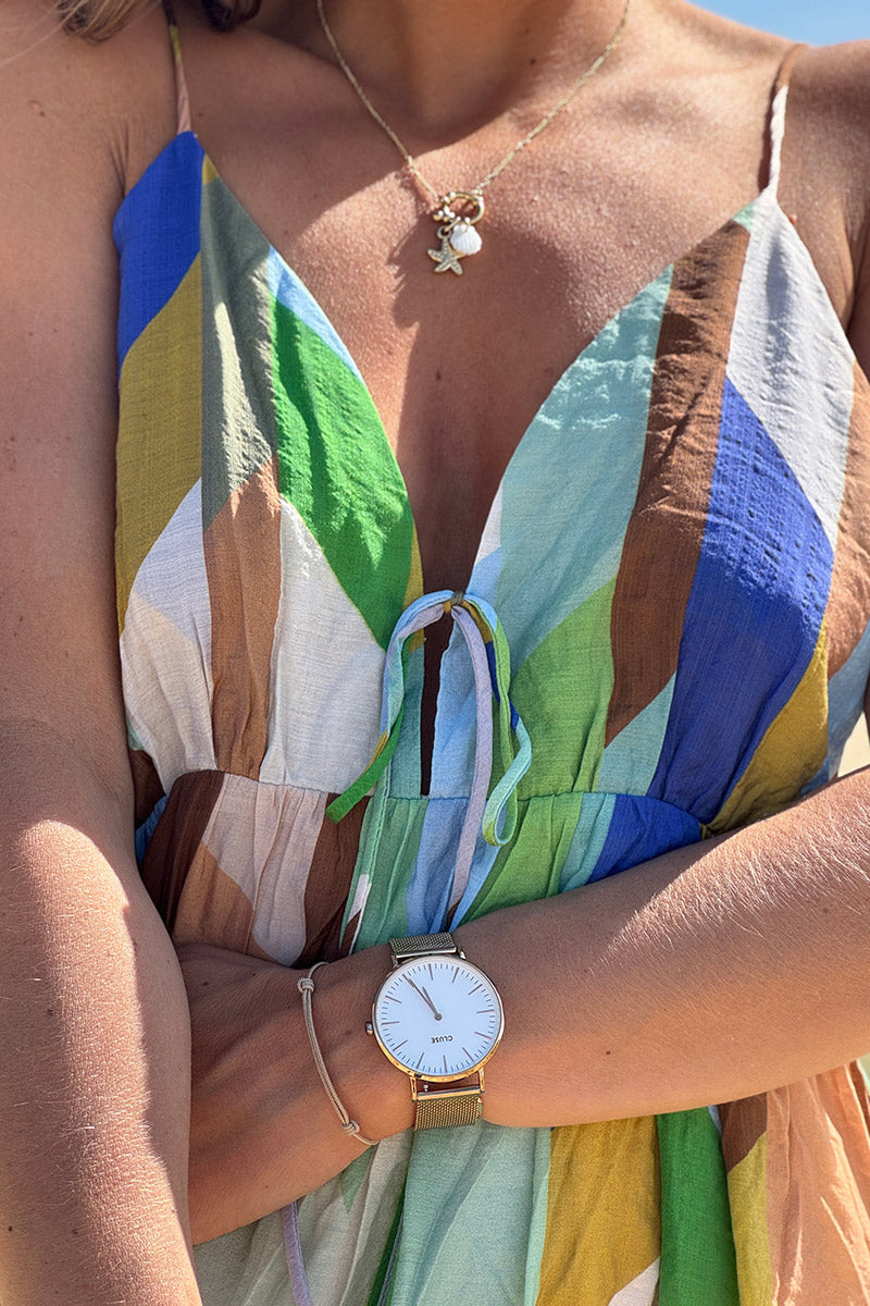 Blue Color Block Maxi Dress