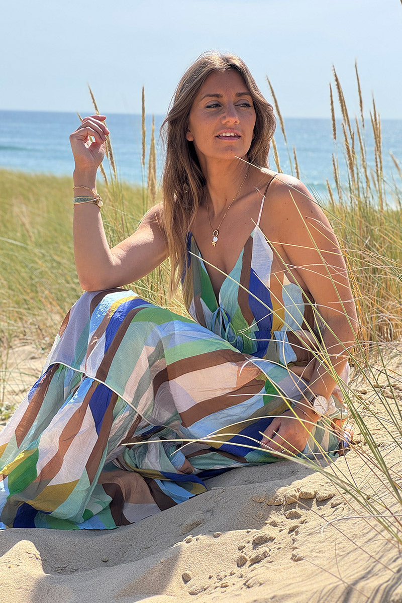 Blue Color Block Maxi Dress