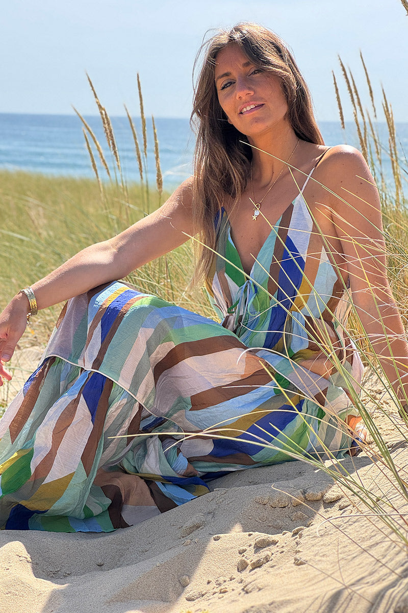 Blue Color Block Maxi Dress