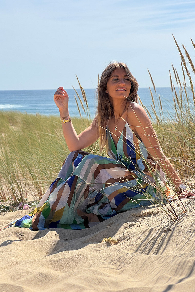 Blue Color Block Maxi Dress