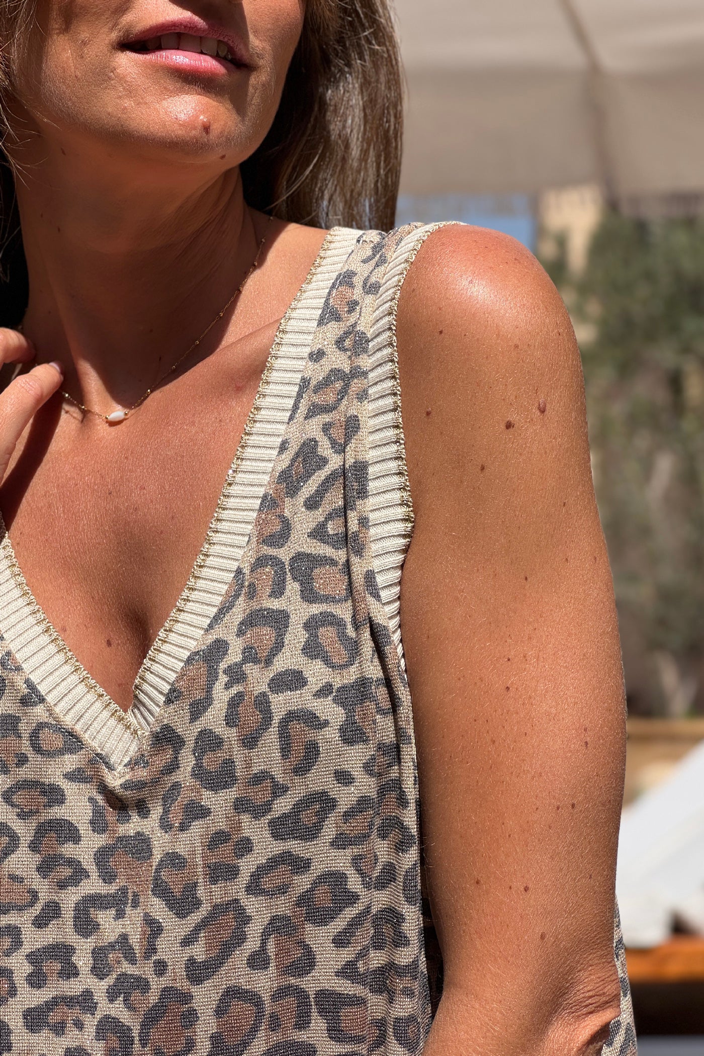 Leopard Print Sleeveless V-Neck Maxi Dress