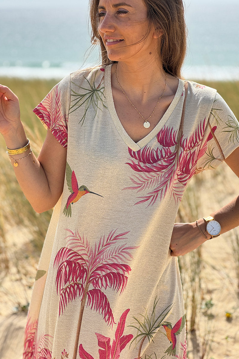 Fuchsia pink Tropical Escape V-Neck Maxi Dress