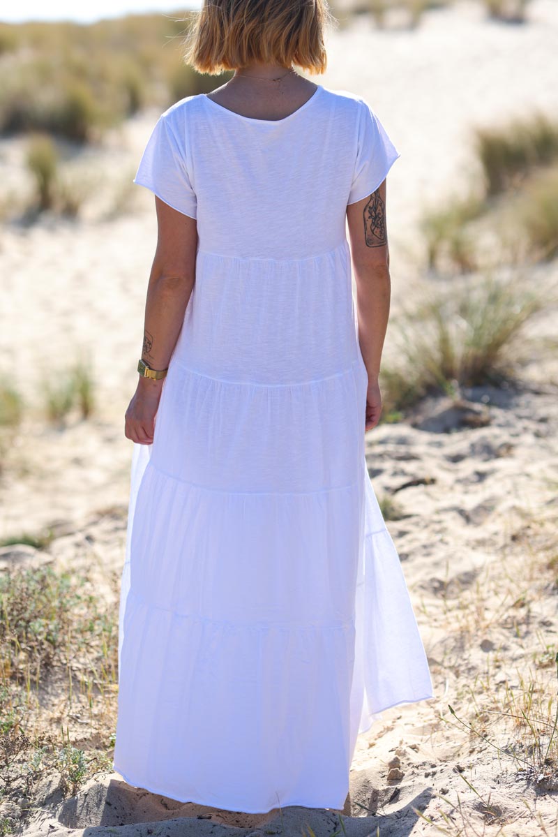 Robe longue blanche en coton stretch trio poissons g042 (1)