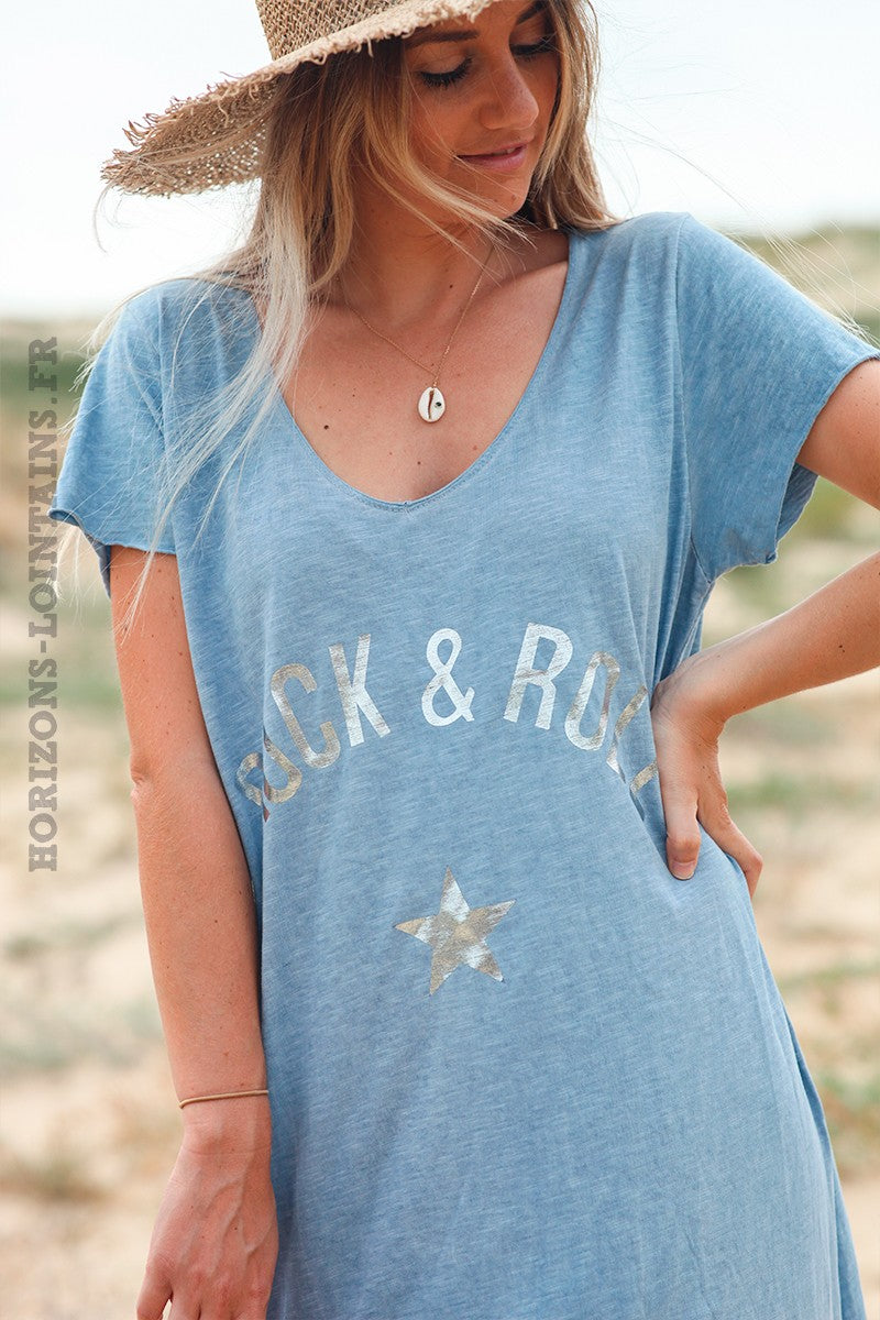 Sky blue 'rock and roll' cotton maxi dress
