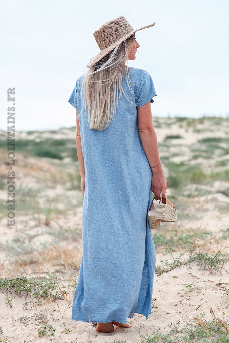 Sky blue 'rock and roll' cotton maxi dress