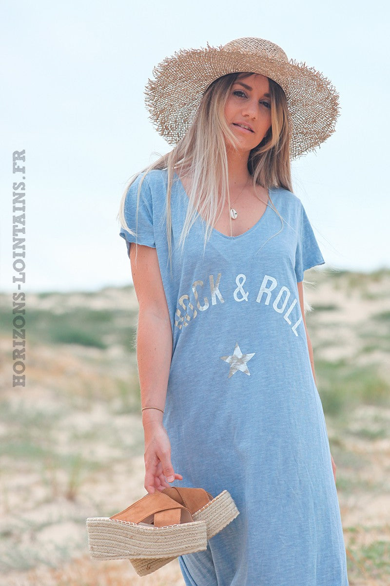 Sky blue 'rock and roll' cotton maxi dress