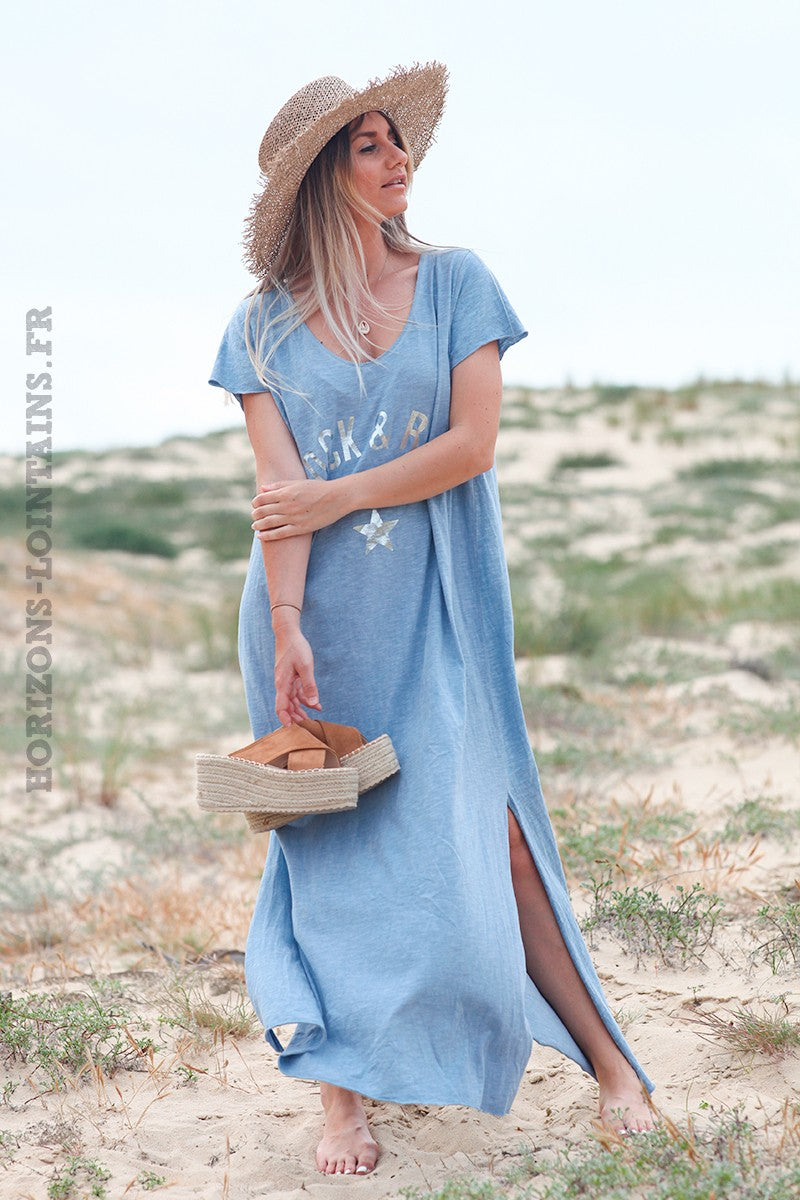 Sky blue 'rock and roll' cotton maxi dress