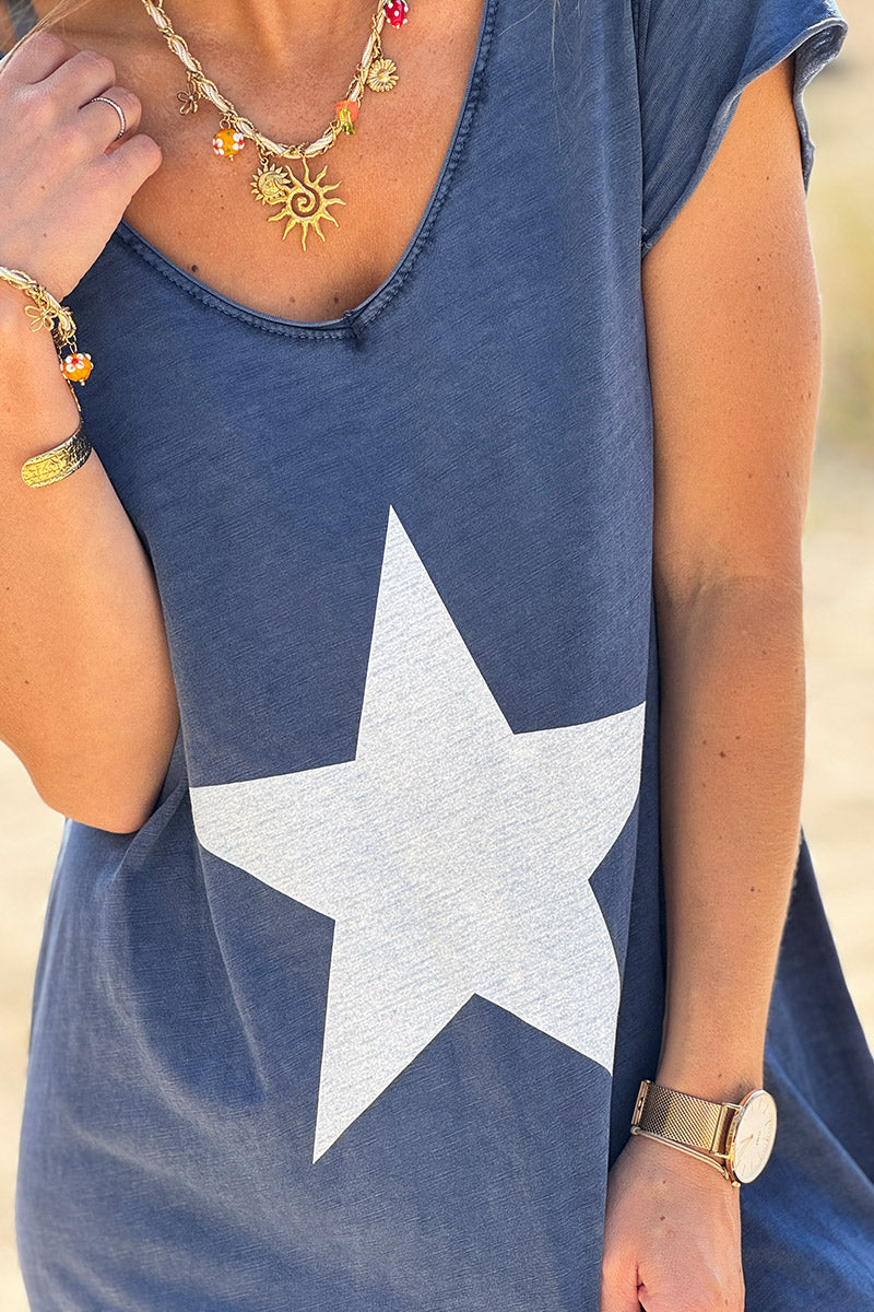 Navy Blue star t-shirt maxi dress
