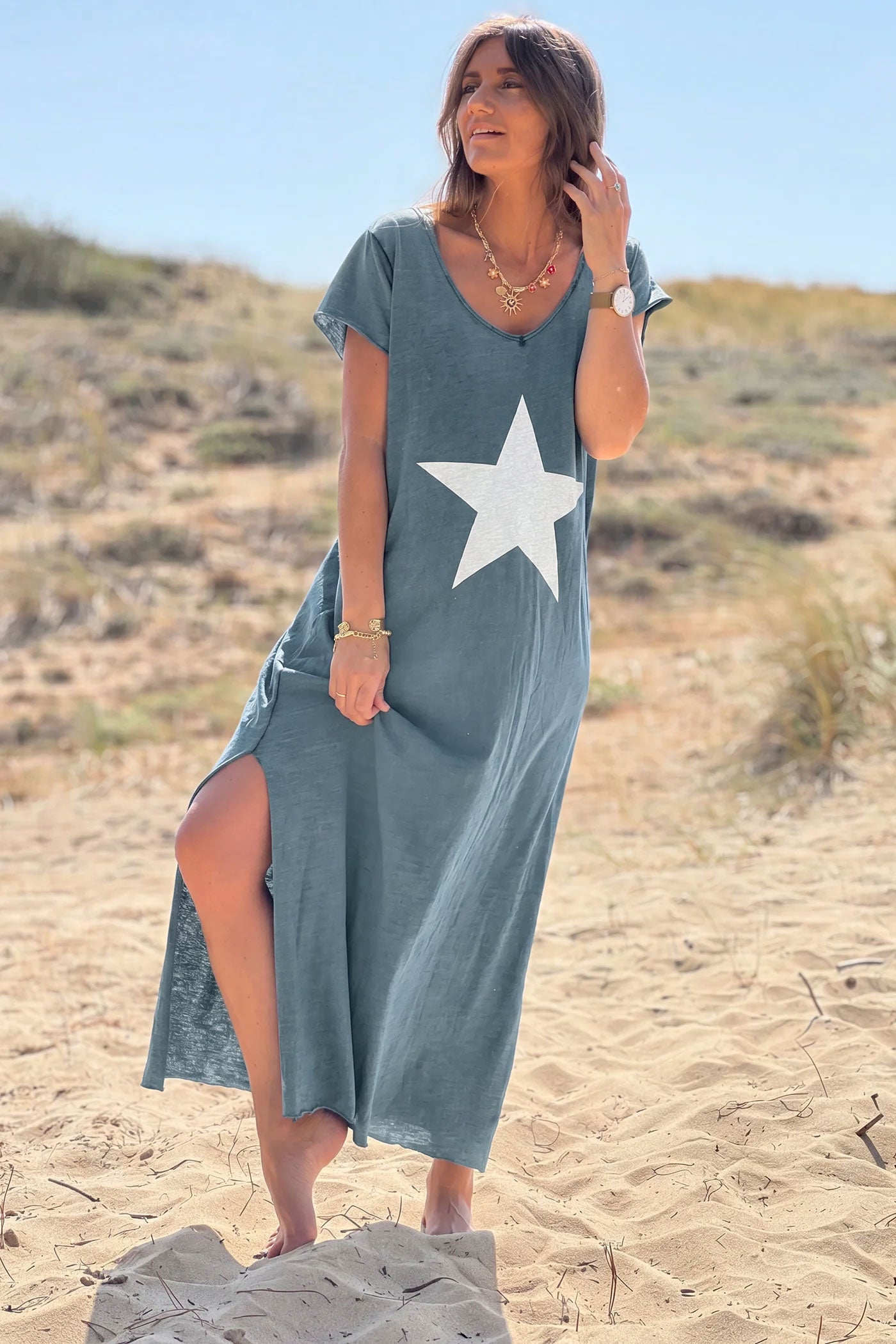 Navy Blue star t-shirt maxi dress