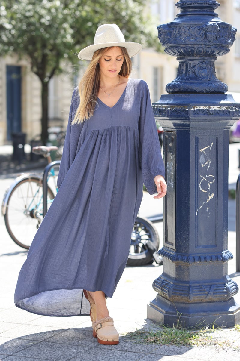 Robe longue bleue discount marine