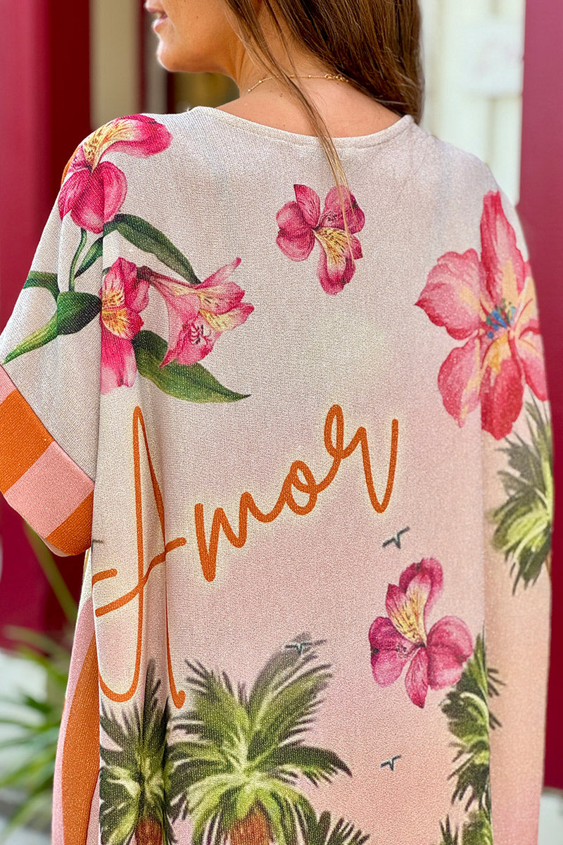 Robe longue brillante dorée rayures orange et rose Amour gold