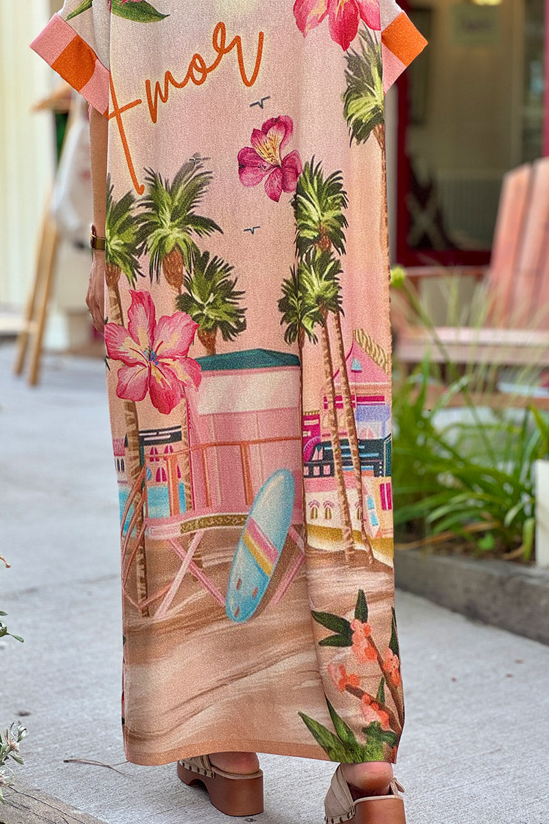 Robe longue brillante dorée rayures orange et rose Amour gold