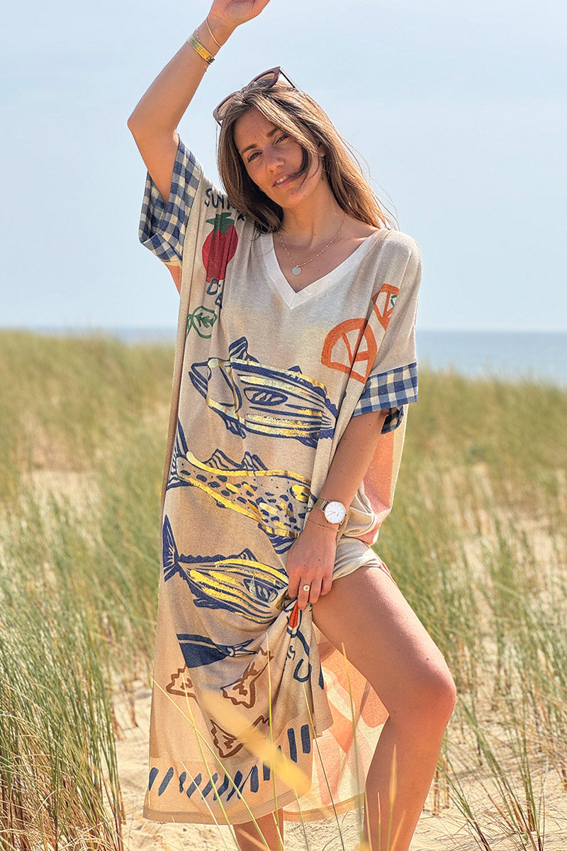 Beige Glitter Knit Summer Sardines Dress