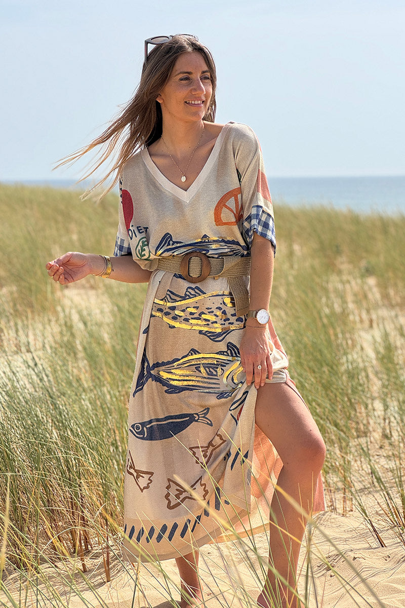 Beige Glitter Knit Summer Sardines Dress