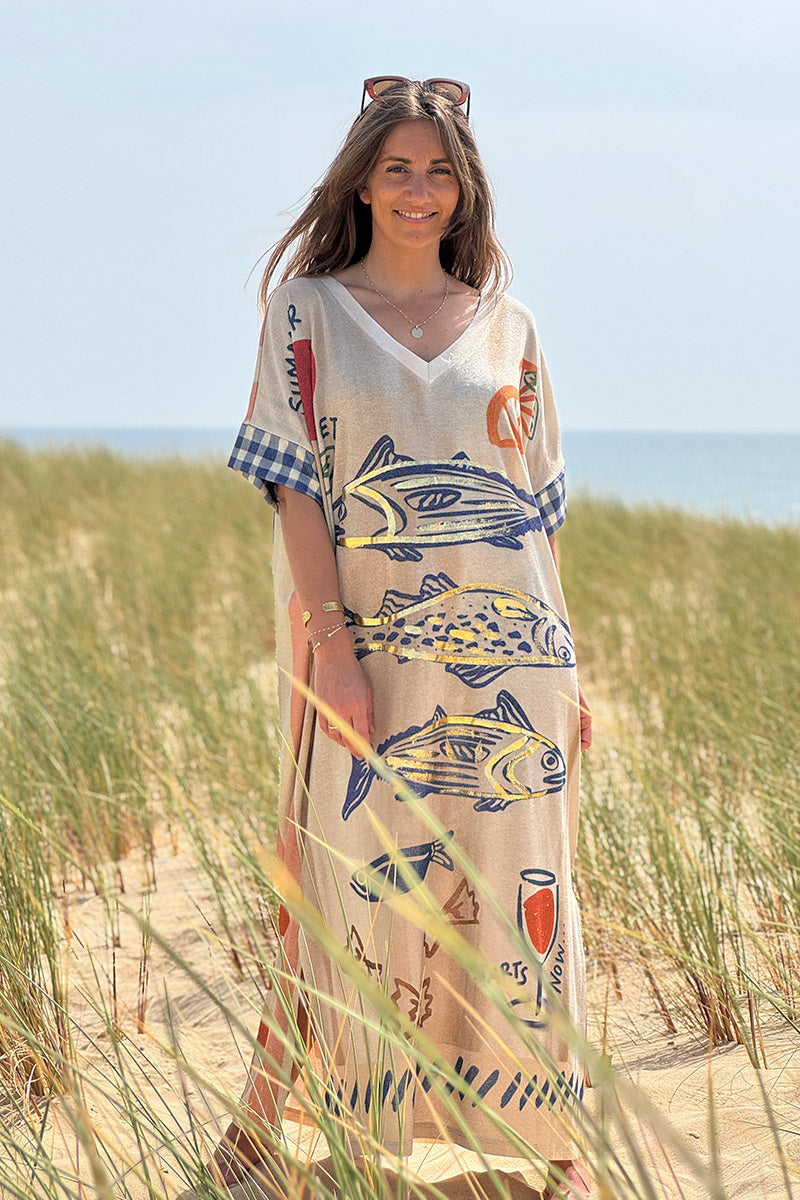 Beige Glitter Knit Summer Sardines Dress