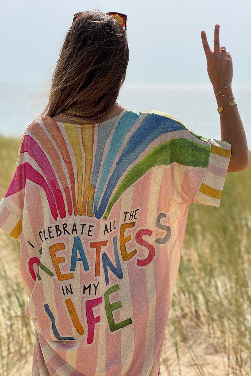 Robe longue brillante et large imprimé coloré MIAMI palmiers Cadillac