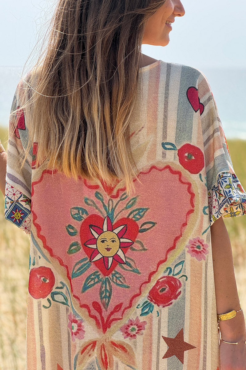 Beige Glitter Knit “Take a Deep Breath” Striped Maxi Dress