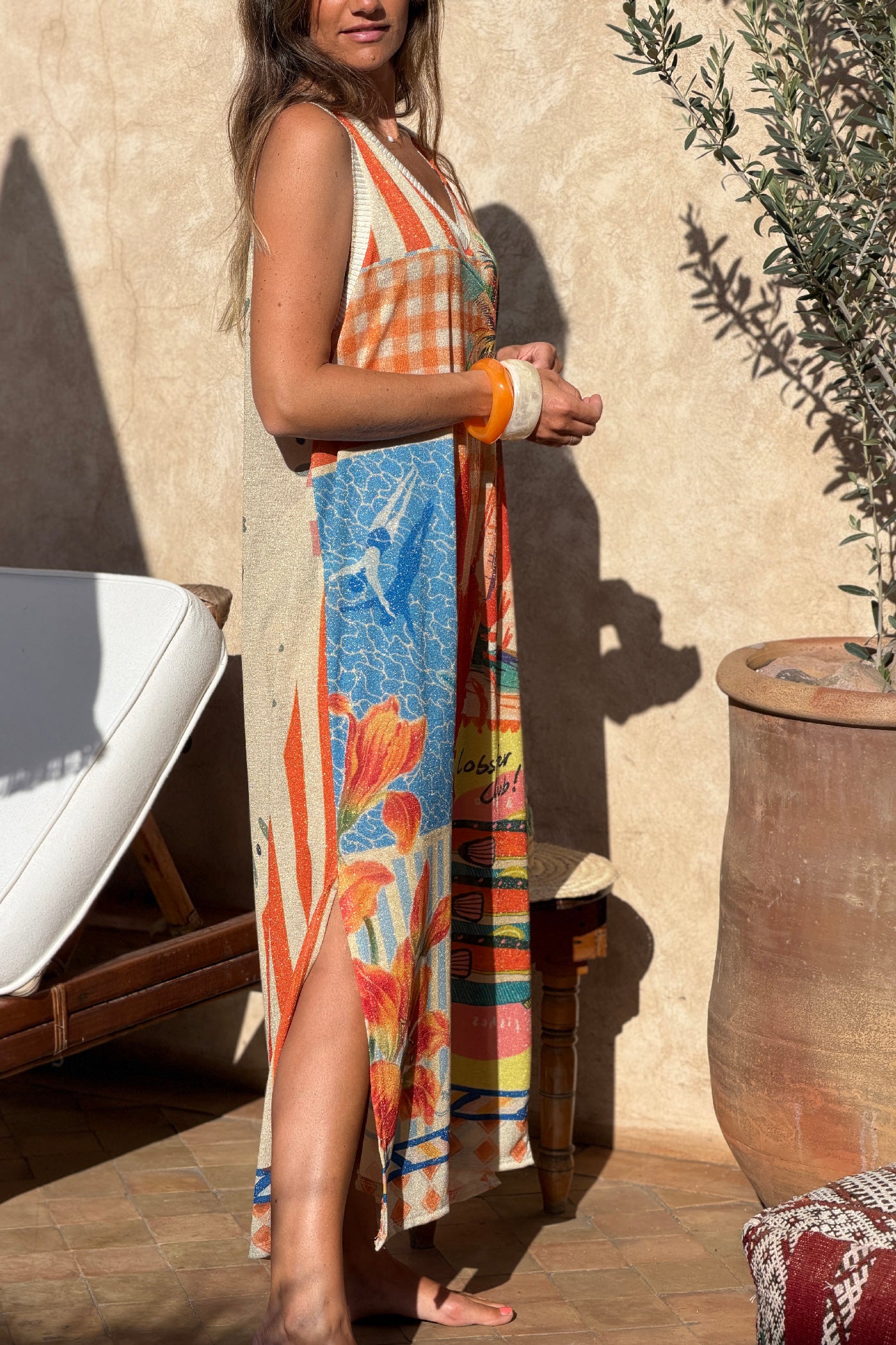 Beige Pool Picnic Glitter Knit Maxi Dress