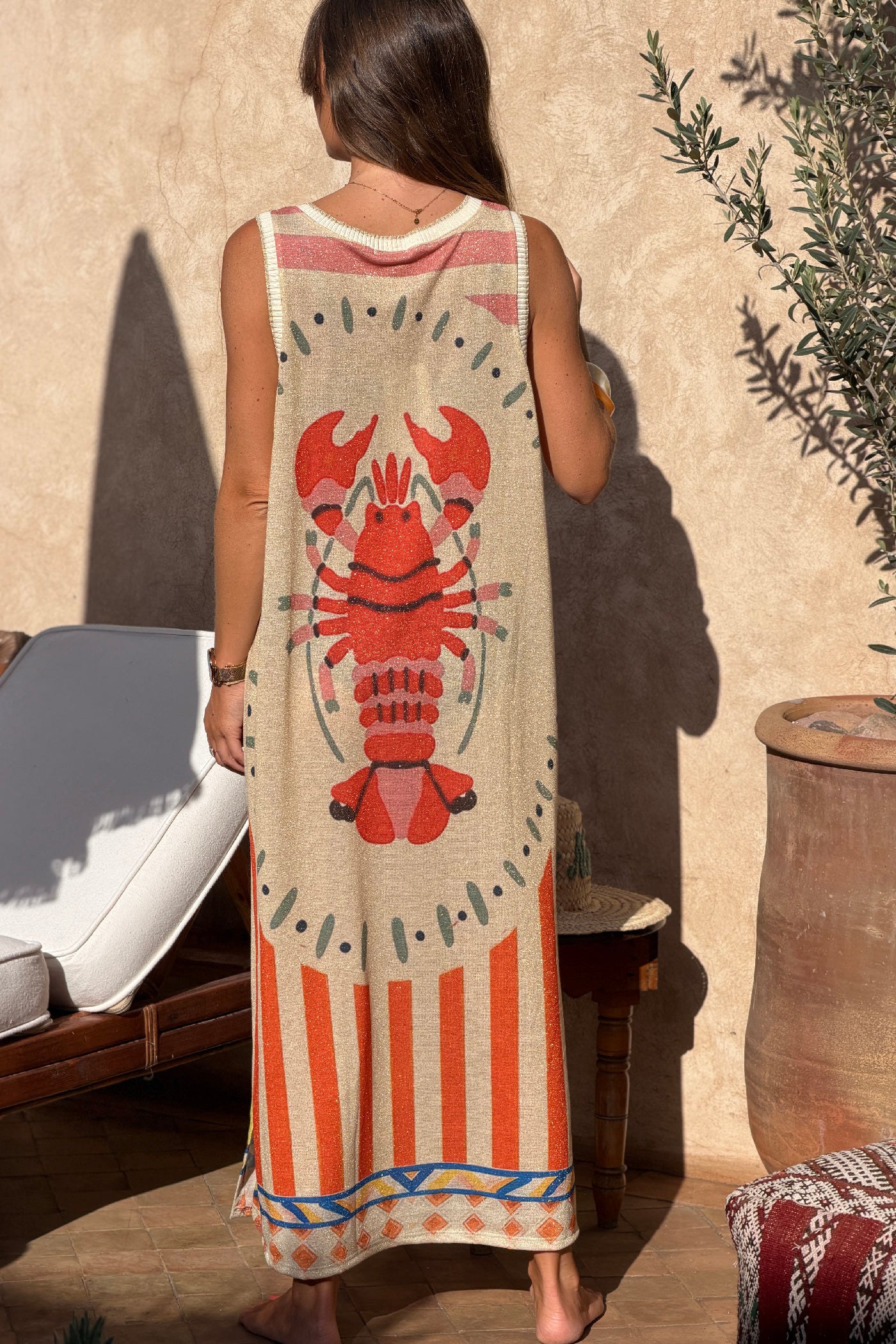 Beige Pool Picnic Glitter Knit Maxi Dress