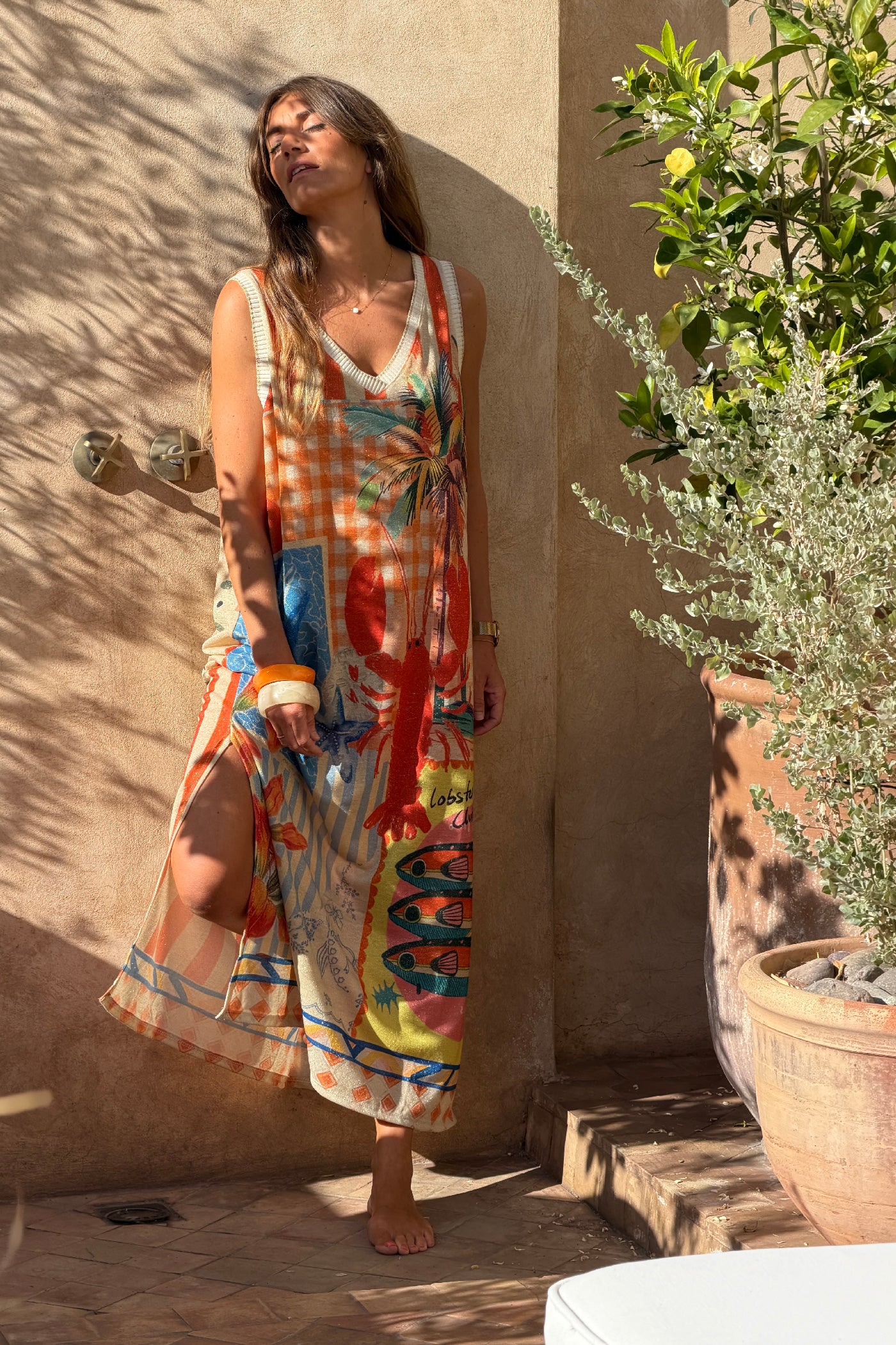 Beige Pool Picnic Glitter Knit Maxi Dress