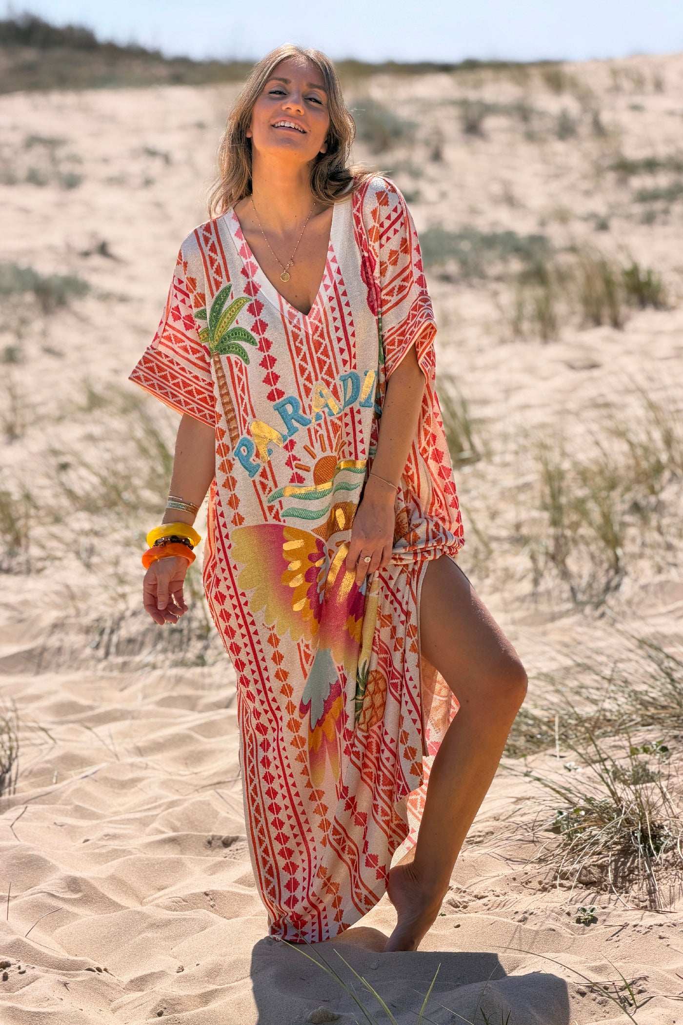 Orange Paradise Found Glitter Knit Caftan