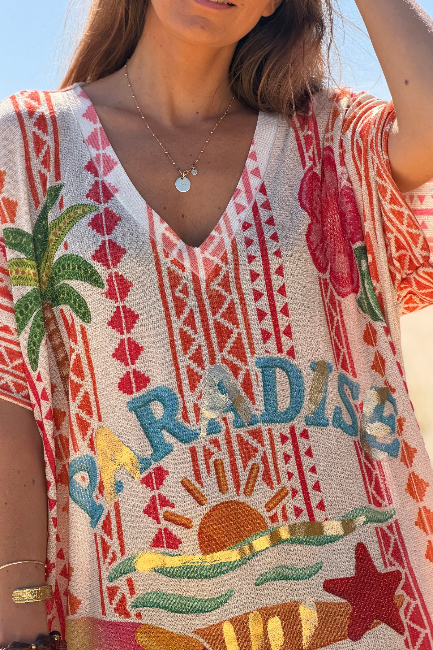 Orange Paradise Found Glitter Knit Caftan