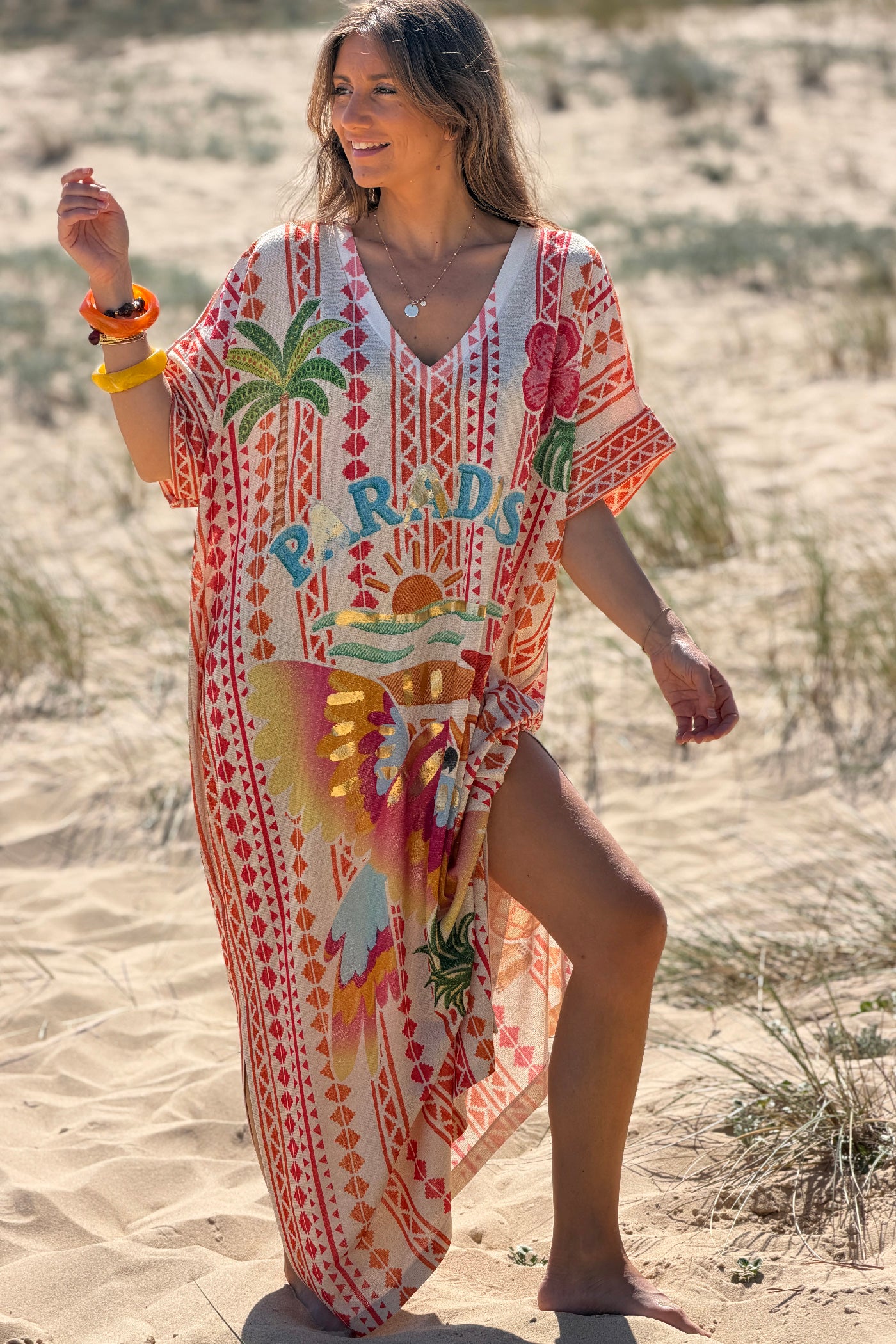 Orange Paradise Found Glitter Knit Caftan