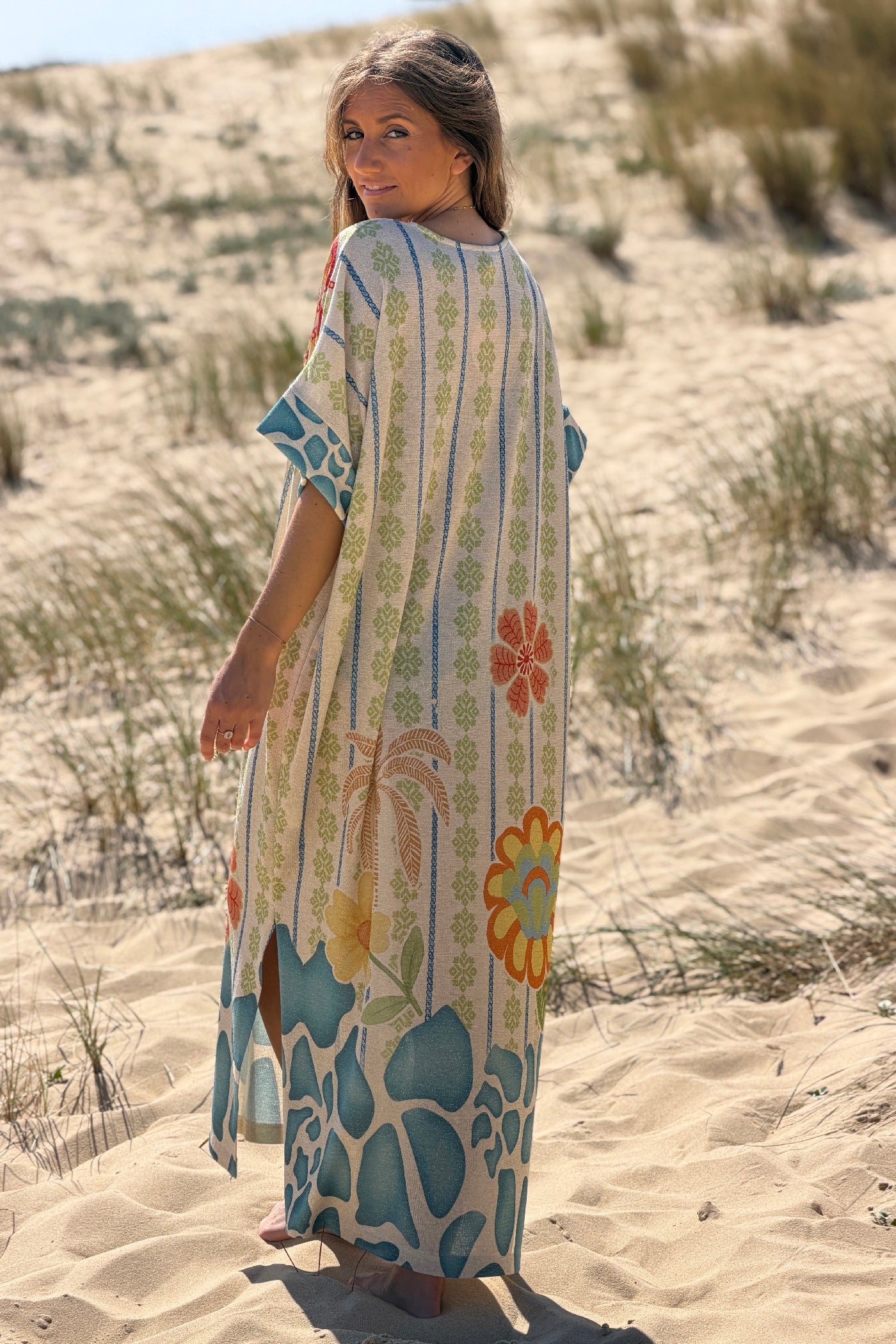 Ivory Pretty Parrot Glitter Knit Caftan