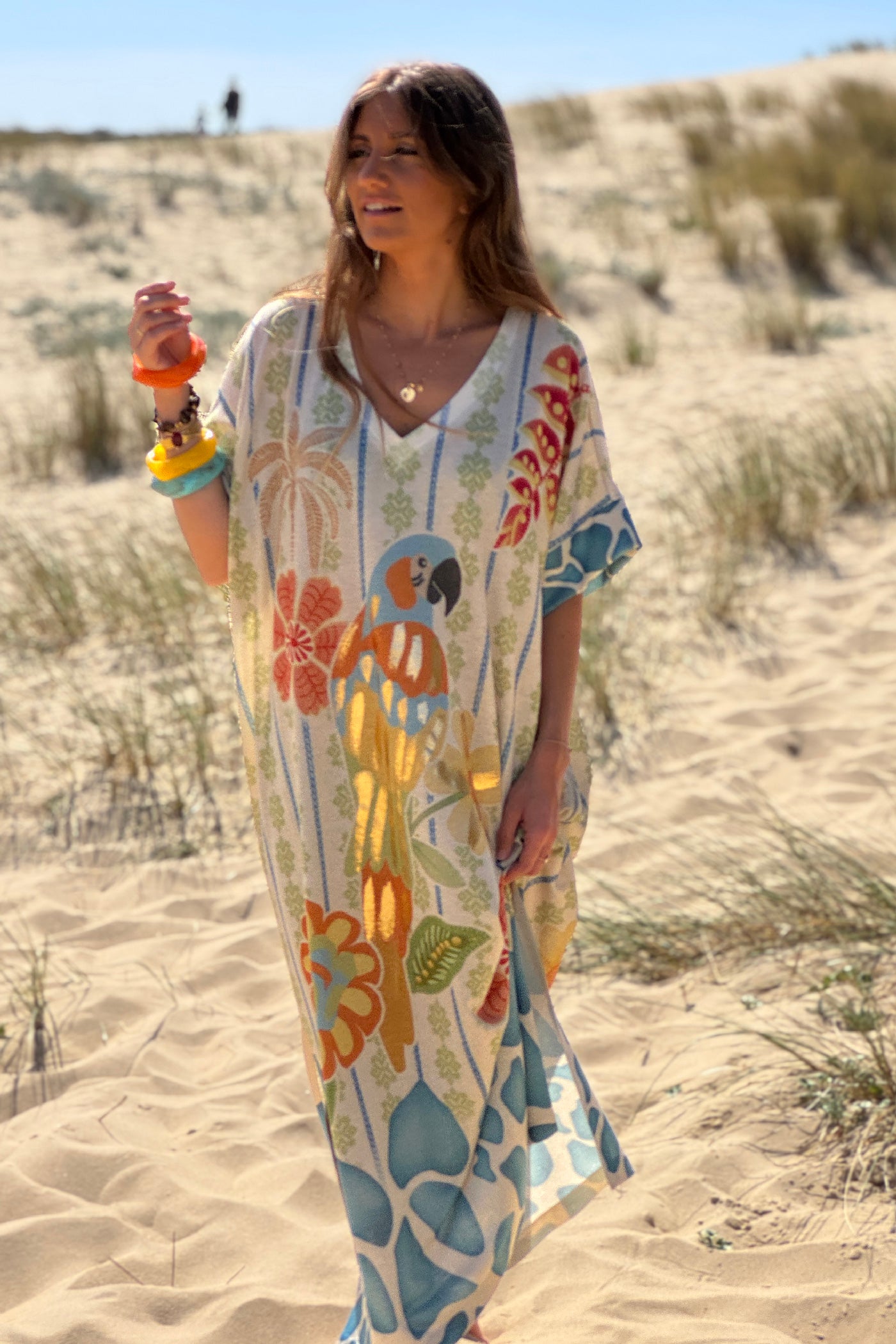 Ivory Pretty Parrot Glitter Knit Caftan