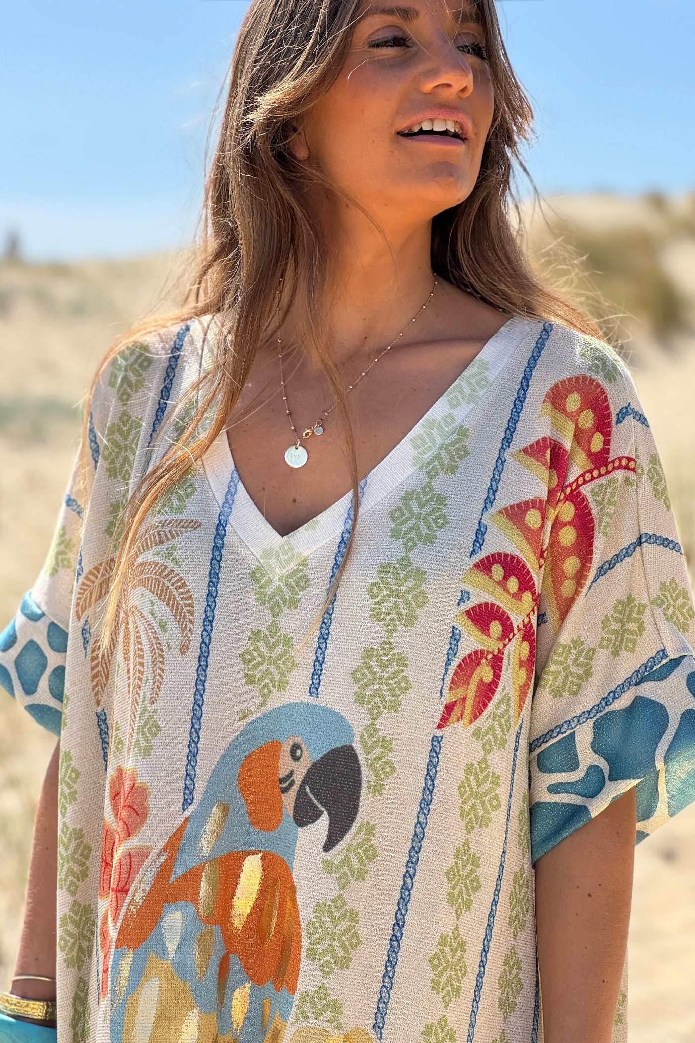 Ivory Pretty Parrot Glitter Knit Caftan