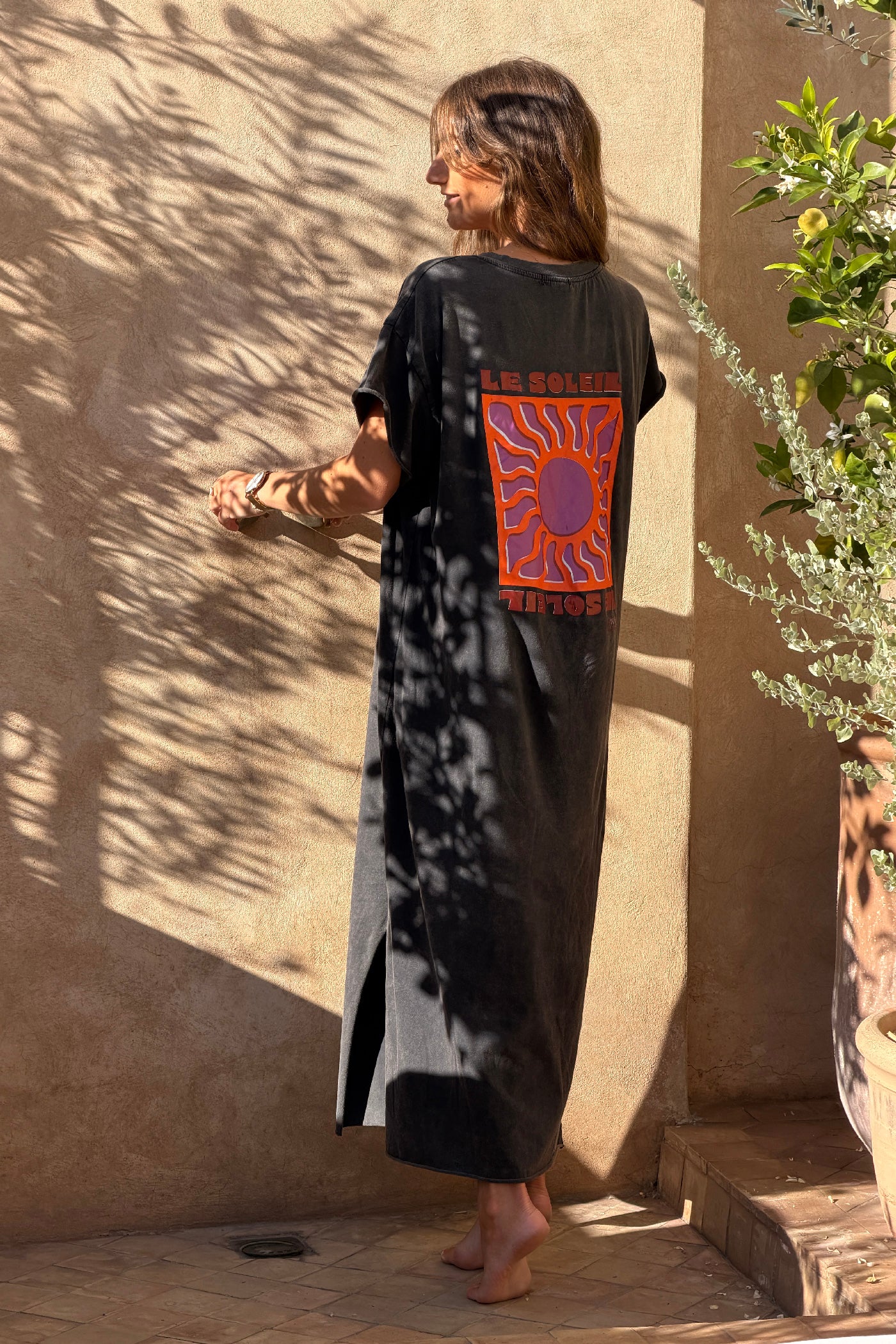 Gray Le Soleil V-Neck T-Shirt Dress