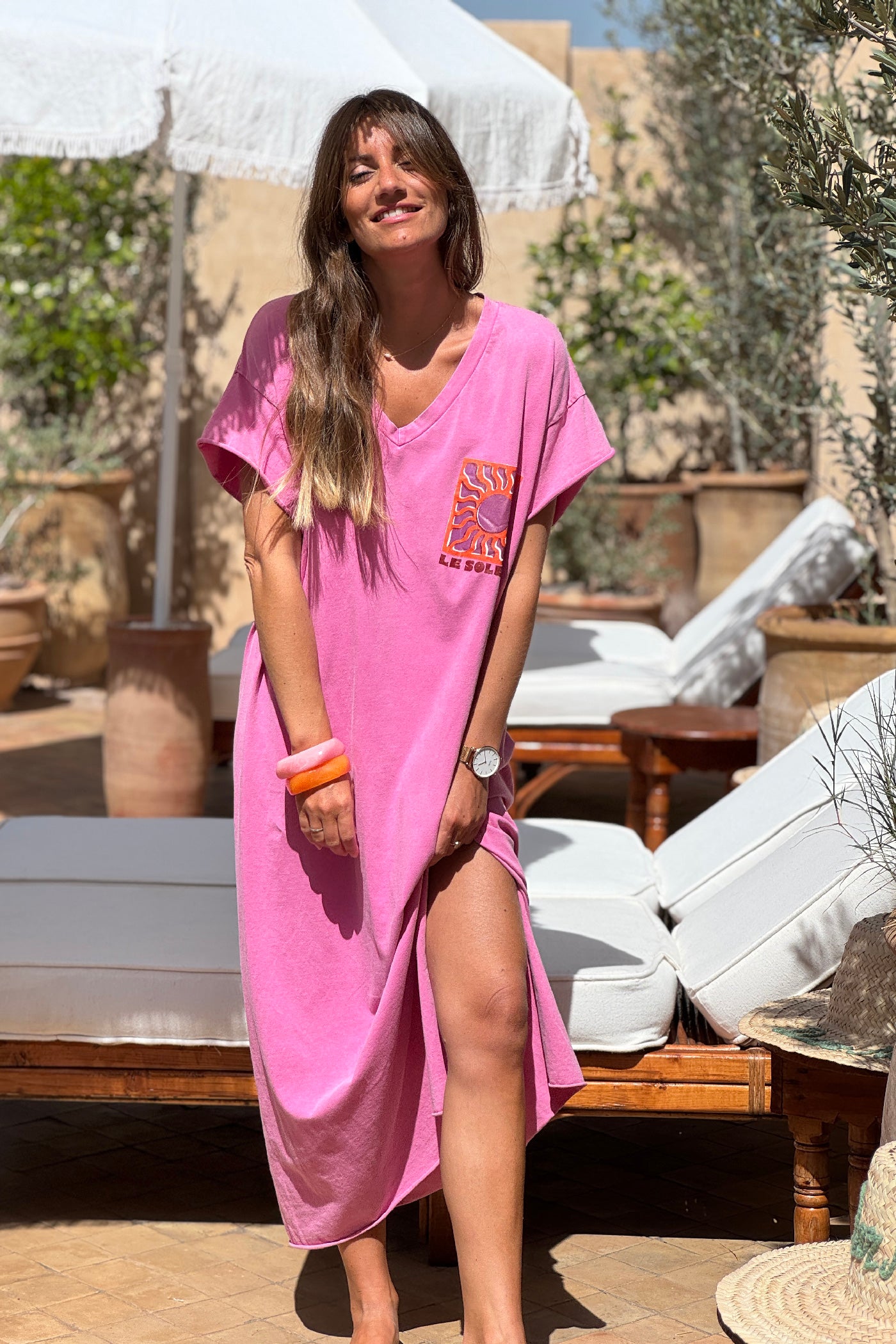 Pink Le Soleil V-Neck T-Shirt Dress