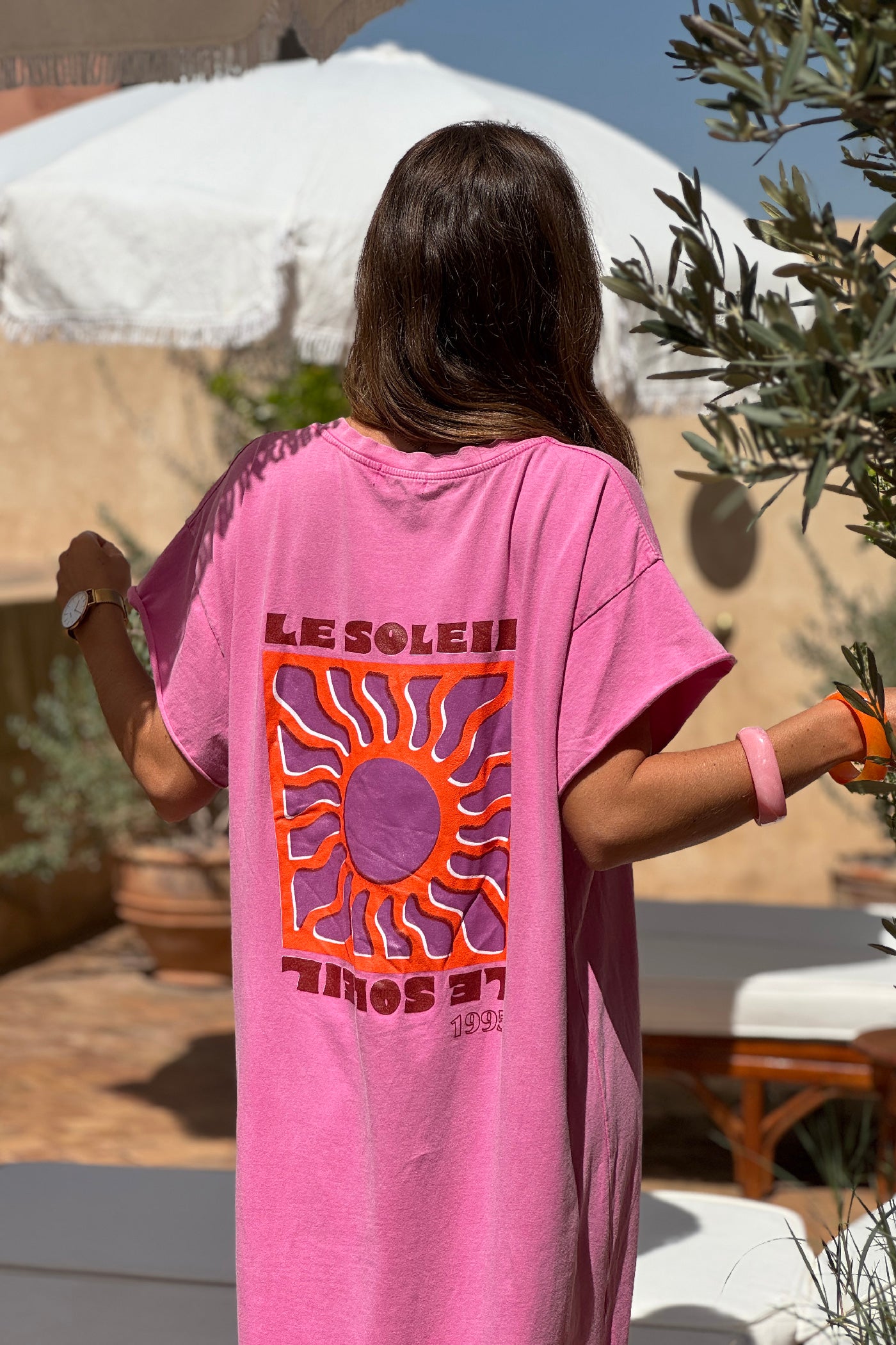 Pink Le Soleil V-Neck T-Shirt Dress