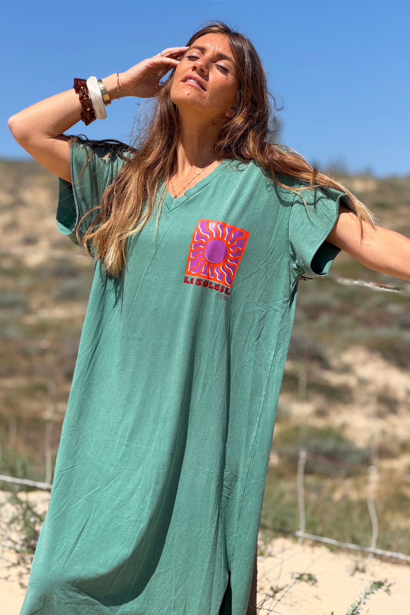 Sage Le Soleil V-Neck T-Shirt Dress