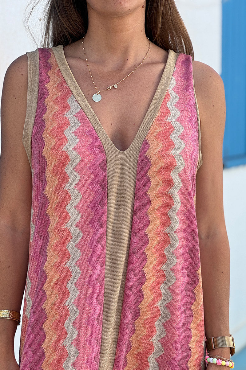 Robe longue débardeur brillante chevrons fuchsia
