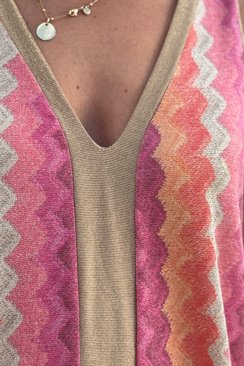 Robe longue débardeur brillante chevrons fuchsia