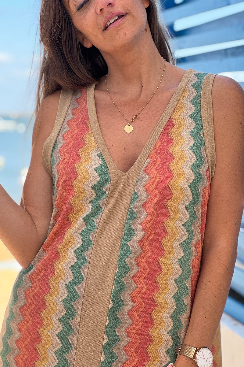 Robe longue débardeur brillante chevrons orange
