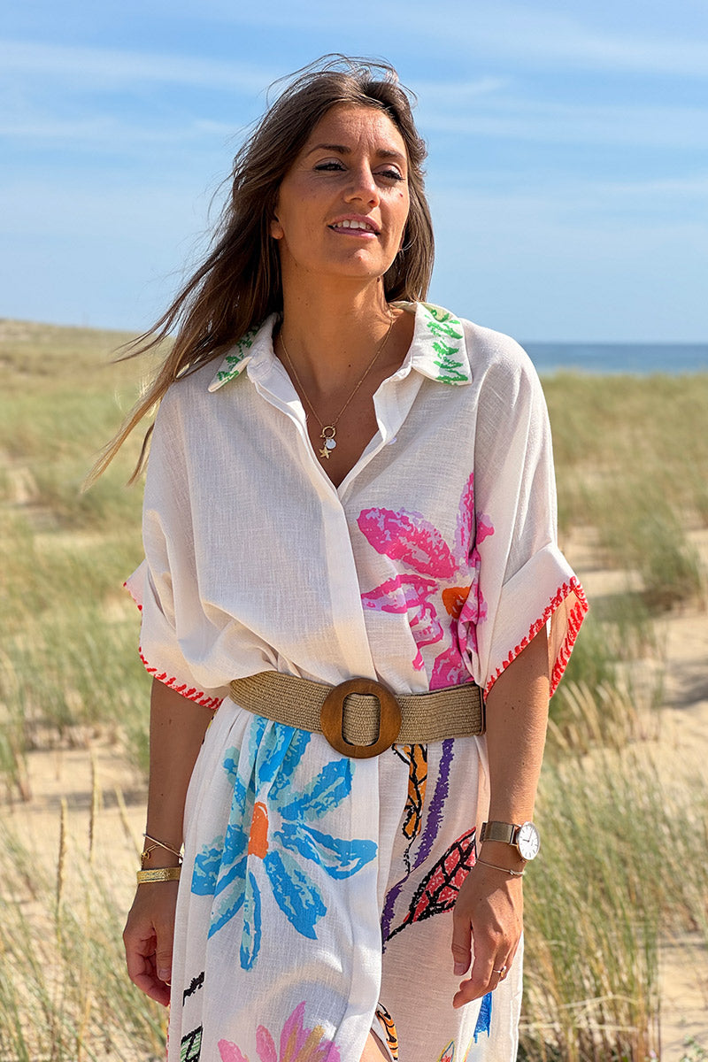 Cream Floral Naive Art Caftan