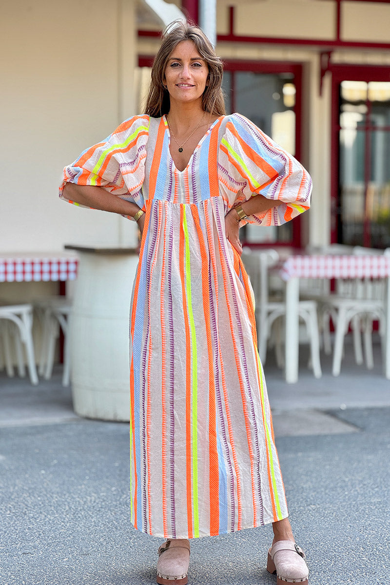 Orange Neon Stripe Boho House Dress