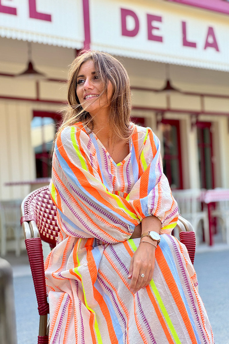 Orange Neon Stripe Boho House Dress