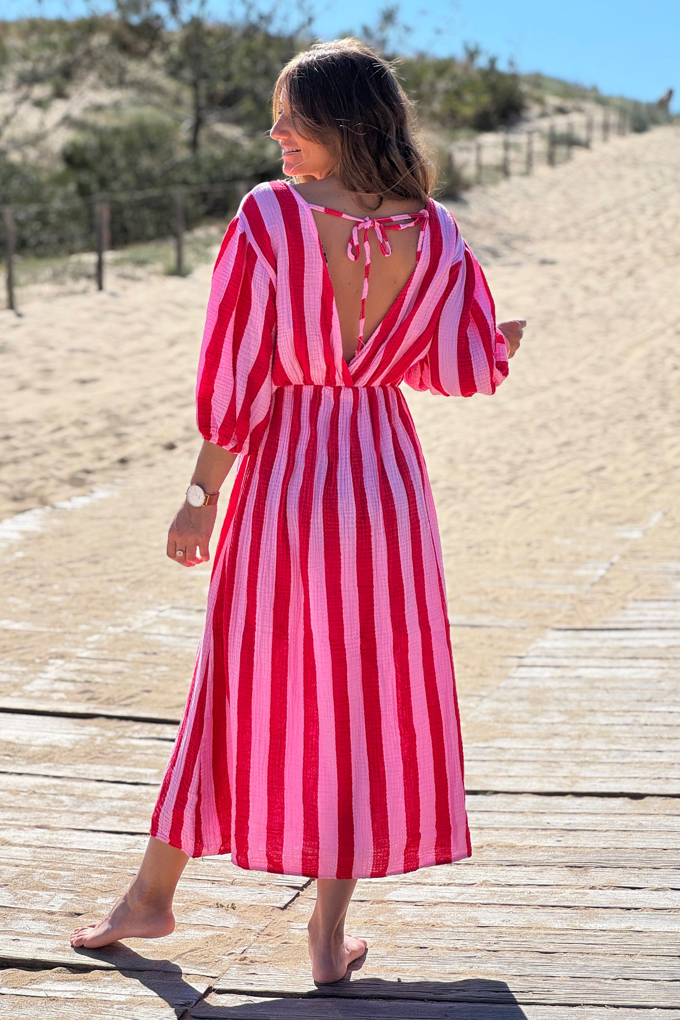 Pink Cabana Stripe Gauze Blouson Dress