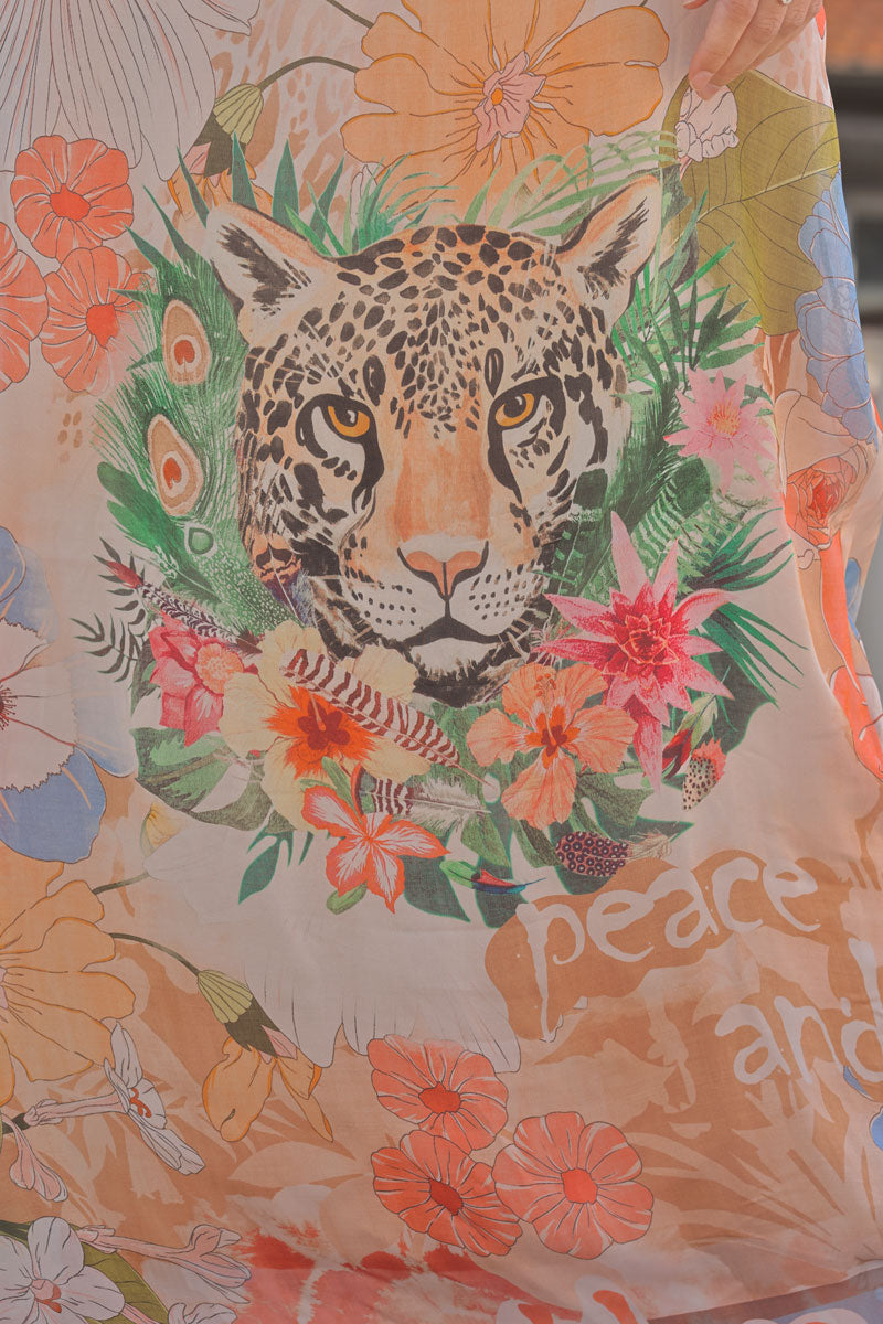 Orange Floral Leopard Silk Chiffon Maxi Dress