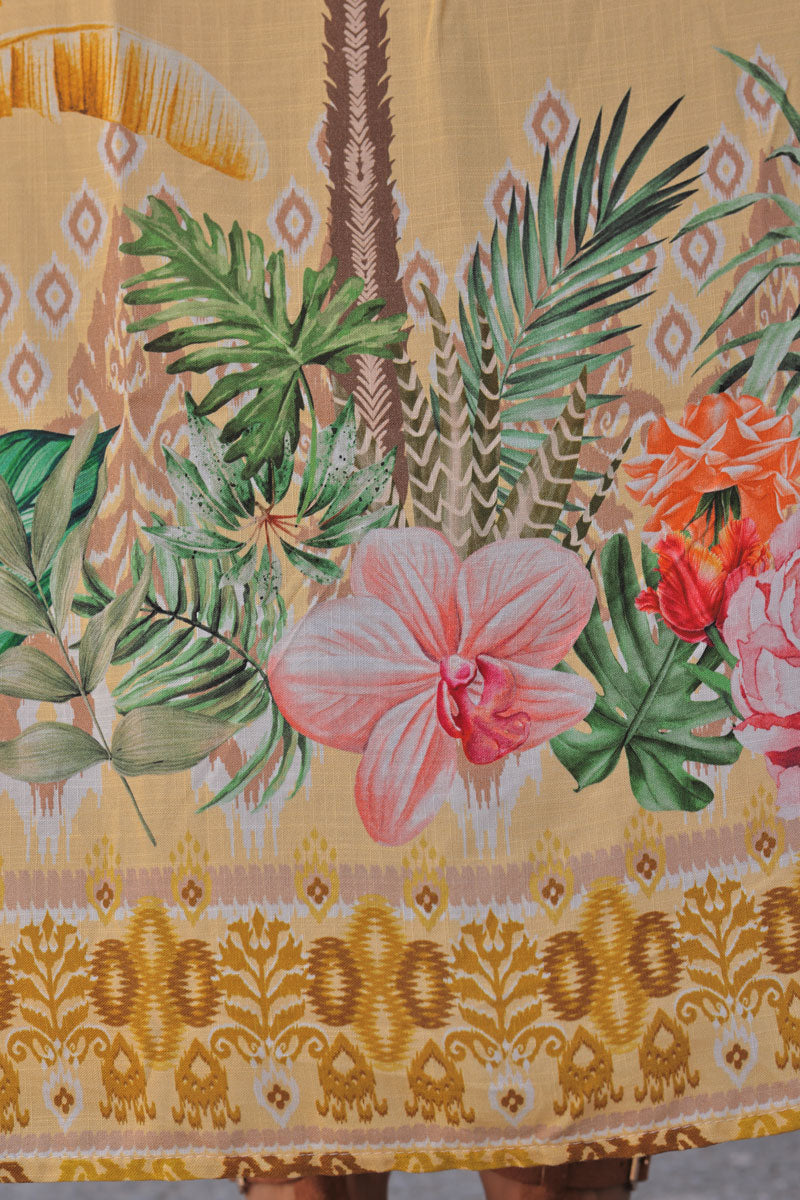 Yellow Polynesian Palms V-Neck Caftan