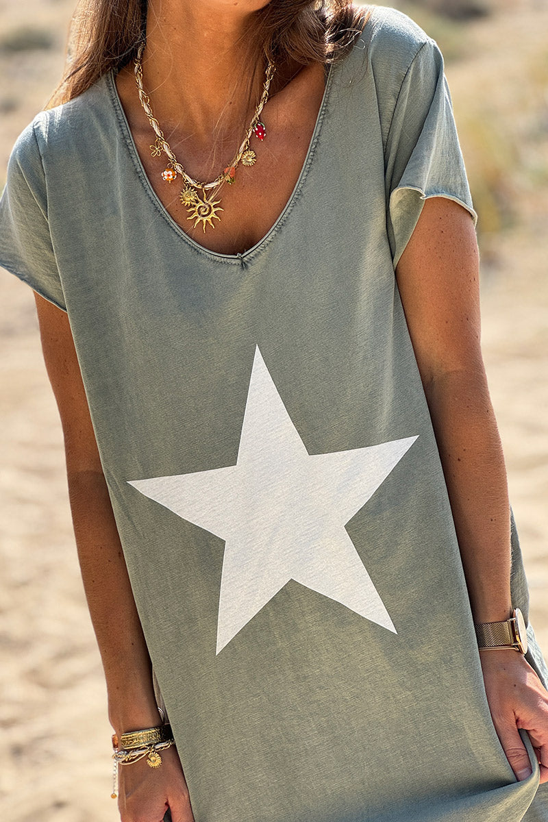 Olive star t-shirt maxi dress