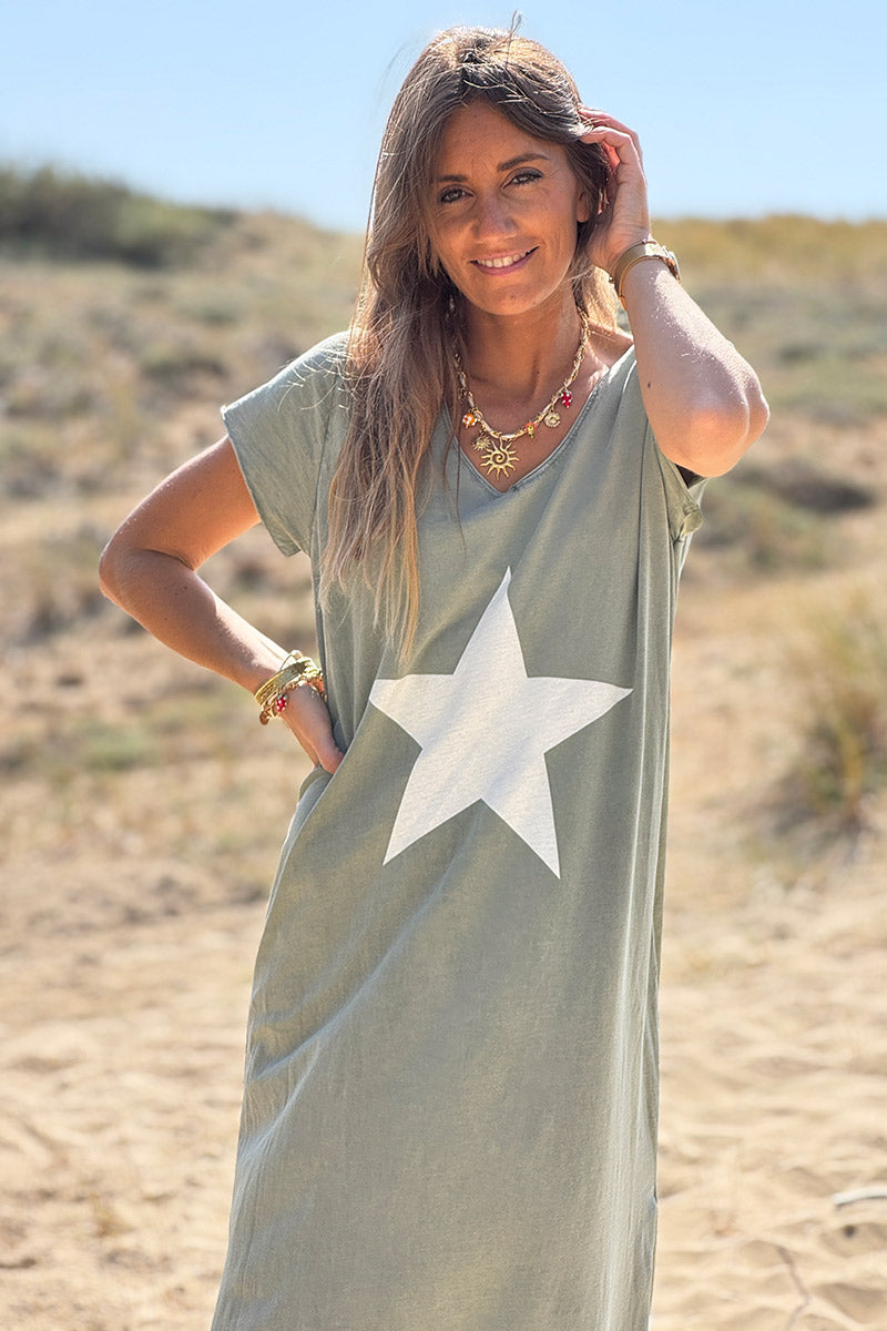 Olive star t-shirt maxi dress
