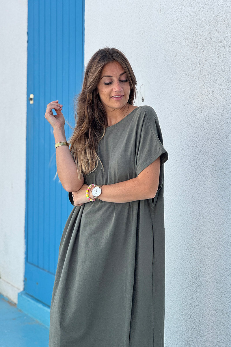 Olive Jersey Knit Maxi Dress