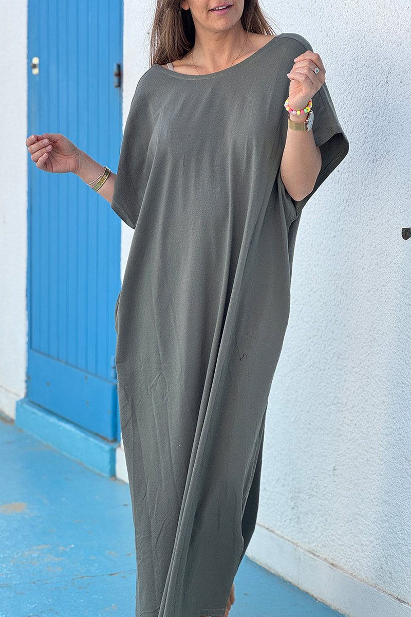 Olive Jersey Knit Maxi Dress