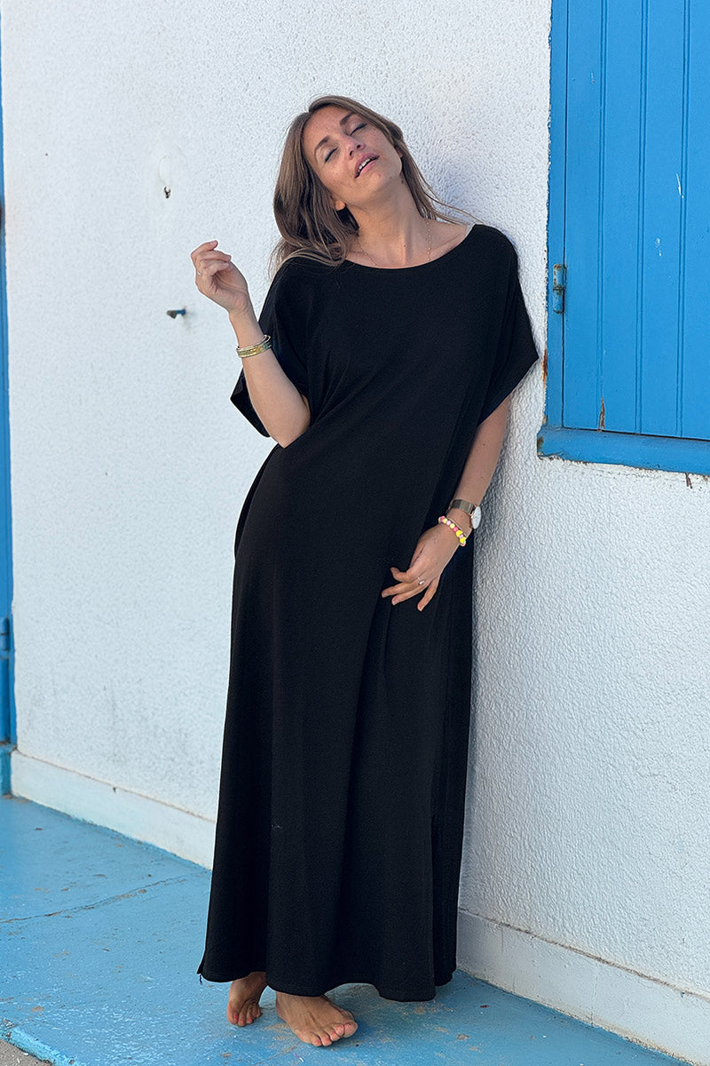 Black Jersey Knit Maxi Dress