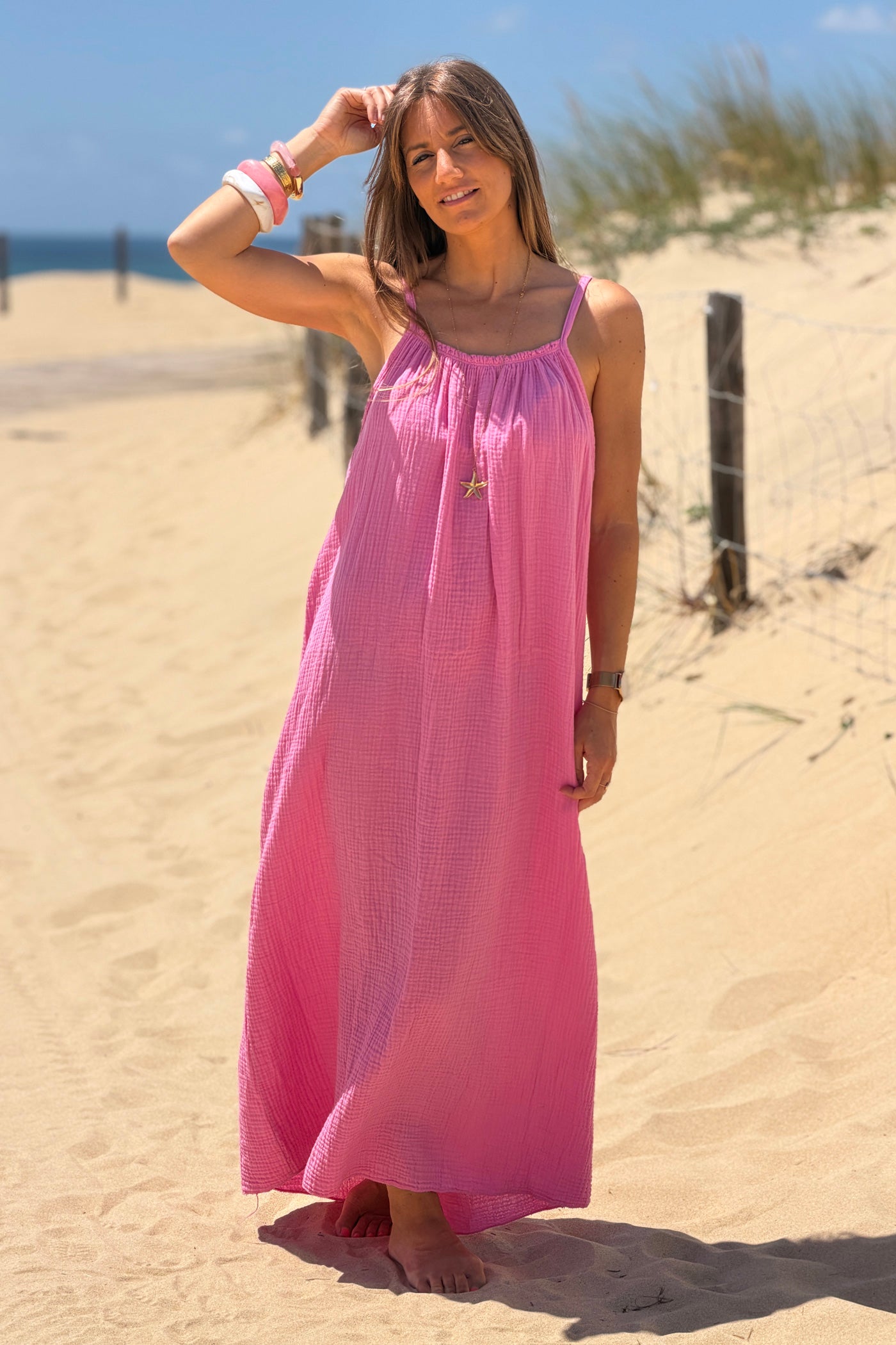 Pink Crinkle Gauze Maxi Dress